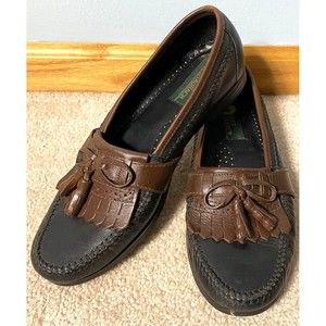 Roger Staubach Lufkin Brown Black Leather Kiltie Tassels Loafers Shoes 9M Brazil